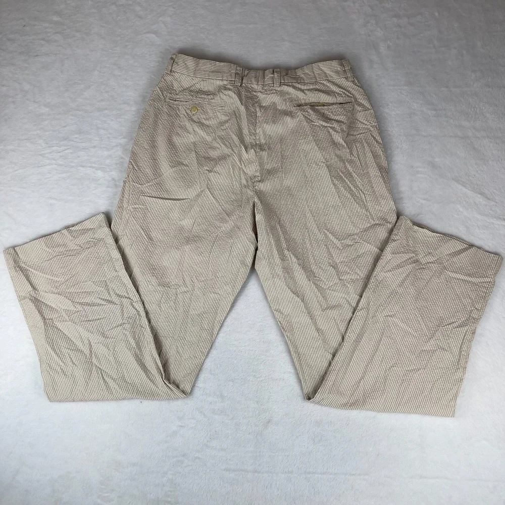 J.CREW Chino Pants‎ Mens 34x34 Beige Striped Seerucker Straight Leg Slash Pocket